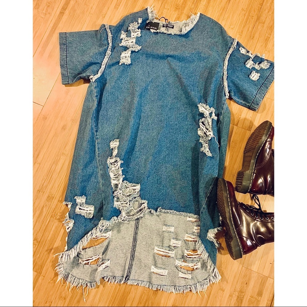 FN Distressed Denim Dress